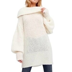 Free People Ophelia Cowl Neck Cream Alpaca Blend Knit Sweater Tunic Top Medium
